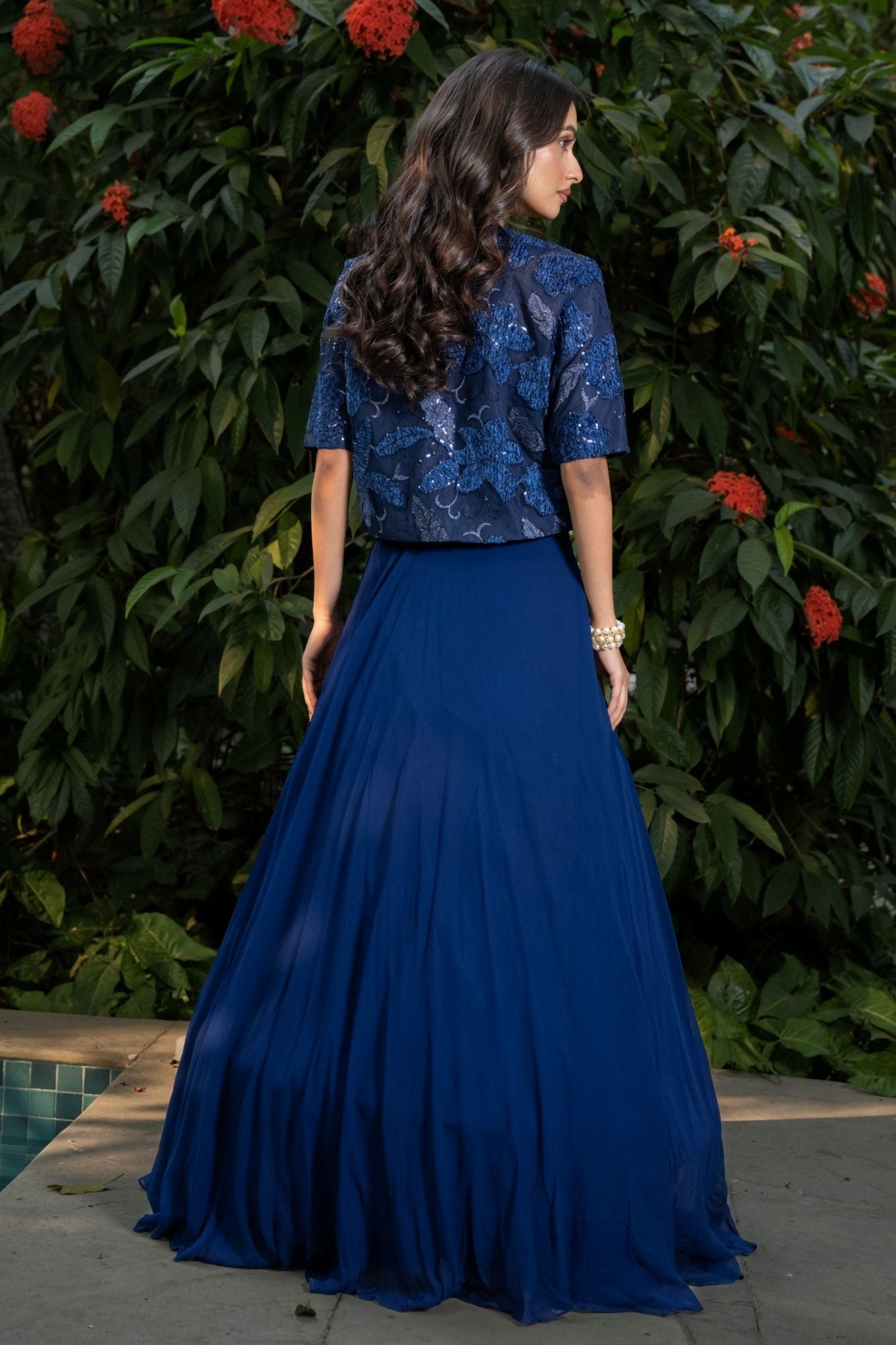 Blue Party Wear Lehenga with Embroidered Jacket - Anvi Couture