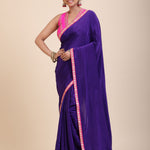 Blue Pink Hand Embroidered Designer Saree full