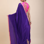 Blue Pink Hand Embroidered Designer Saree back