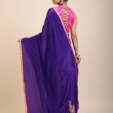 Blue Pink Hand Embroidered Designer Saree back