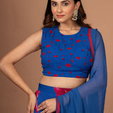Blue Printed Georgette Lehenga Set Close Up
