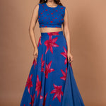 Blue Printed Georgette Lehenga Set Full
