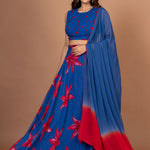 Blue Printed Georgette Lehenga Set Front
