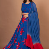Blue Printed Georgette Lehenga Set Front

