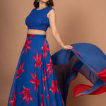 Blue Printed Georgette Lehenga Set Side
