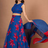 Blue Printed Georgette Lehenga Set Side
