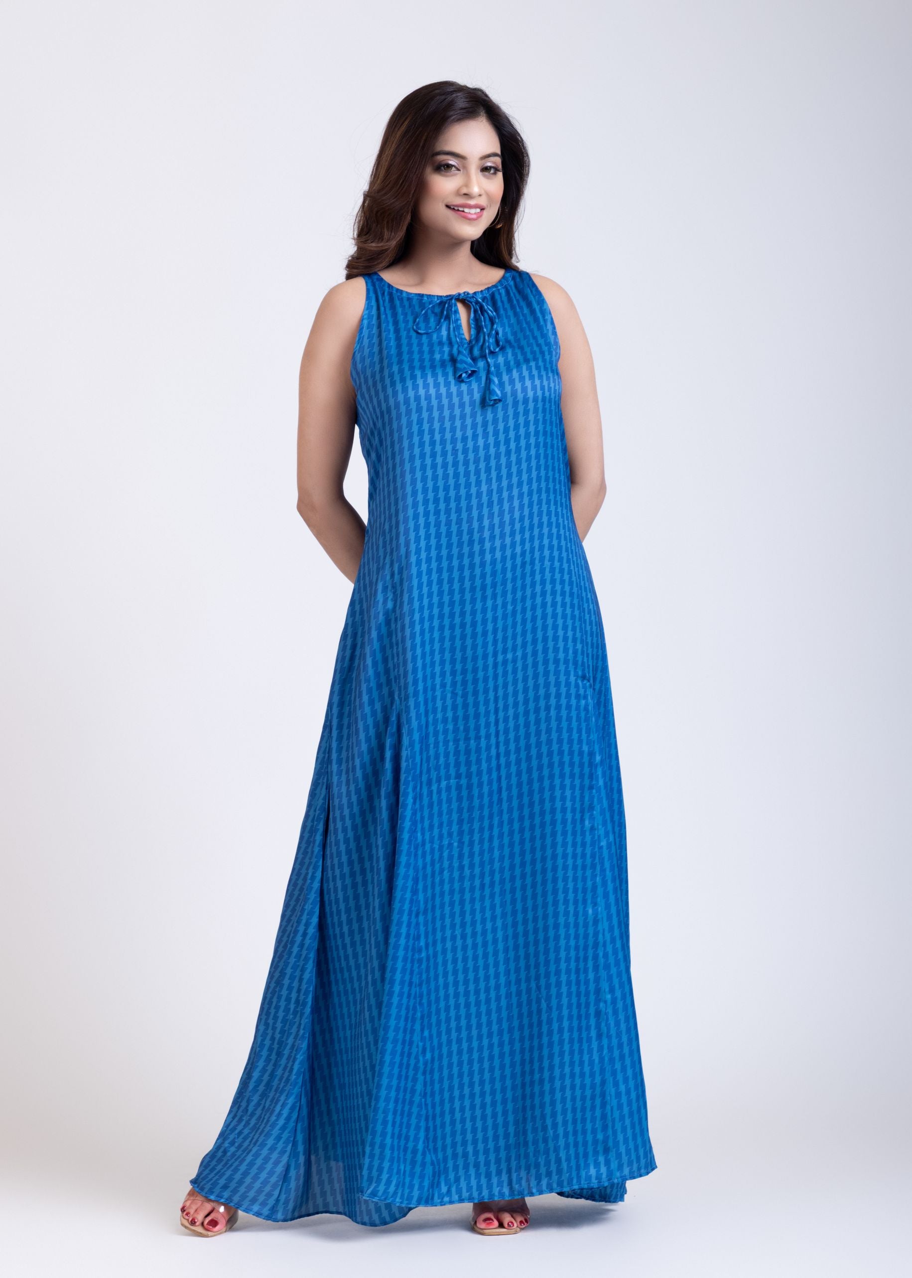 Blue Printed Maxi Gown long Dress full