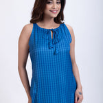 Blue Printed Maxi Gown long Dress close up