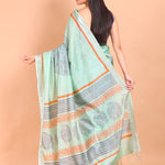 Blue Pure Silk Saree with Hand Block Print - Anvi Couture