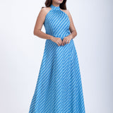 Blue Satin Printed Gown Full
