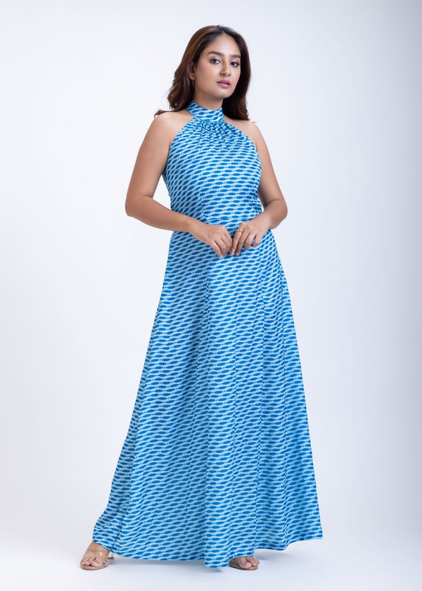 Blue Satin Printed Gown - Anvi Couture - Image 1