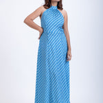 Blue Satin Printed Gown Front
