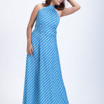 Blue Satin Printed Gown Back

