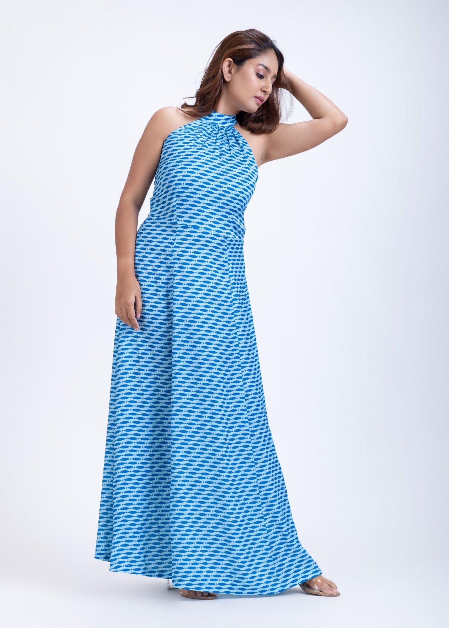 Blue Satin Printed Gown - Anvi Couture - Image 4