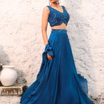 Blue Satin Silk Lehenga with Cutdana Embroidery and Ruffle Dupatta Side View