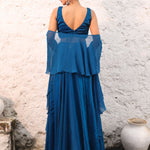Blue Satin Silk Lehenga with Cutdana Embroidery and Ruffle Dupatta Back view