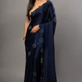 Blue Satin Silk Saree with Sequins Border - Anvi Couture