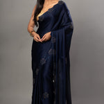 Blue Satin Silk Saree with Sequins Border - Anvi Couture
