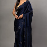 Blue Satin Silk Saree with Sequins Border - Anvi Couture