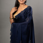 Blue Satin Silk Saree with Sequins Border - Anvi Couture