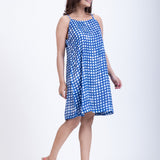 Blue Satin Spaghetti short Dress front