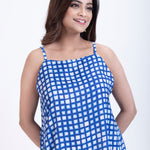 Blue Satin Spaghetti short Dress close up
