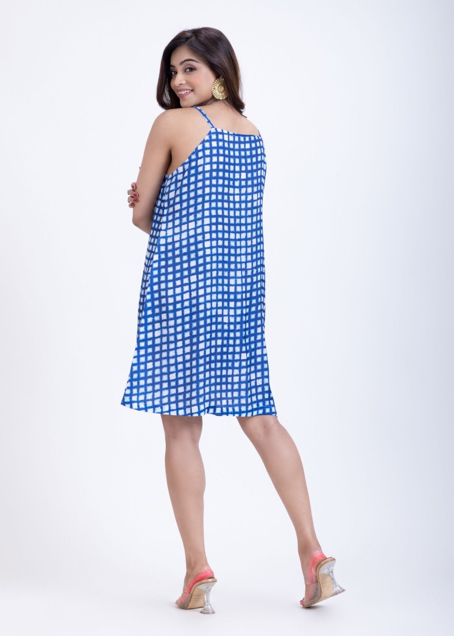 Blue Satin Spaghetti short Dress - Anvi Couture