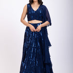 Blue Sequin Lehenga Set full