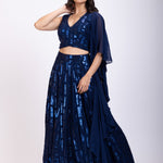 Blue Sequin Lehenga Set front