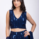 Blue Sequin Lehenga Set close up