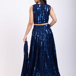 Blue Sequin Lehenga Set back