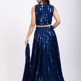 Blue Sequin Lehenga Set back