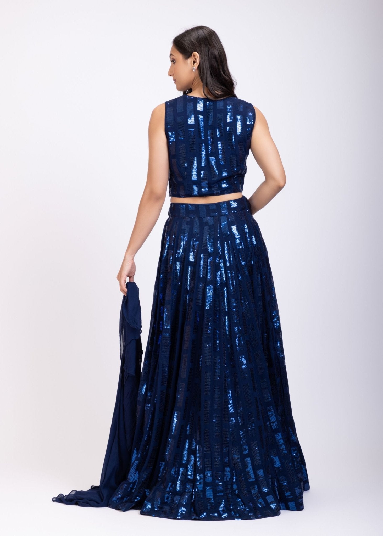 Blue Sequin Lehenga Set - Anvi Couture