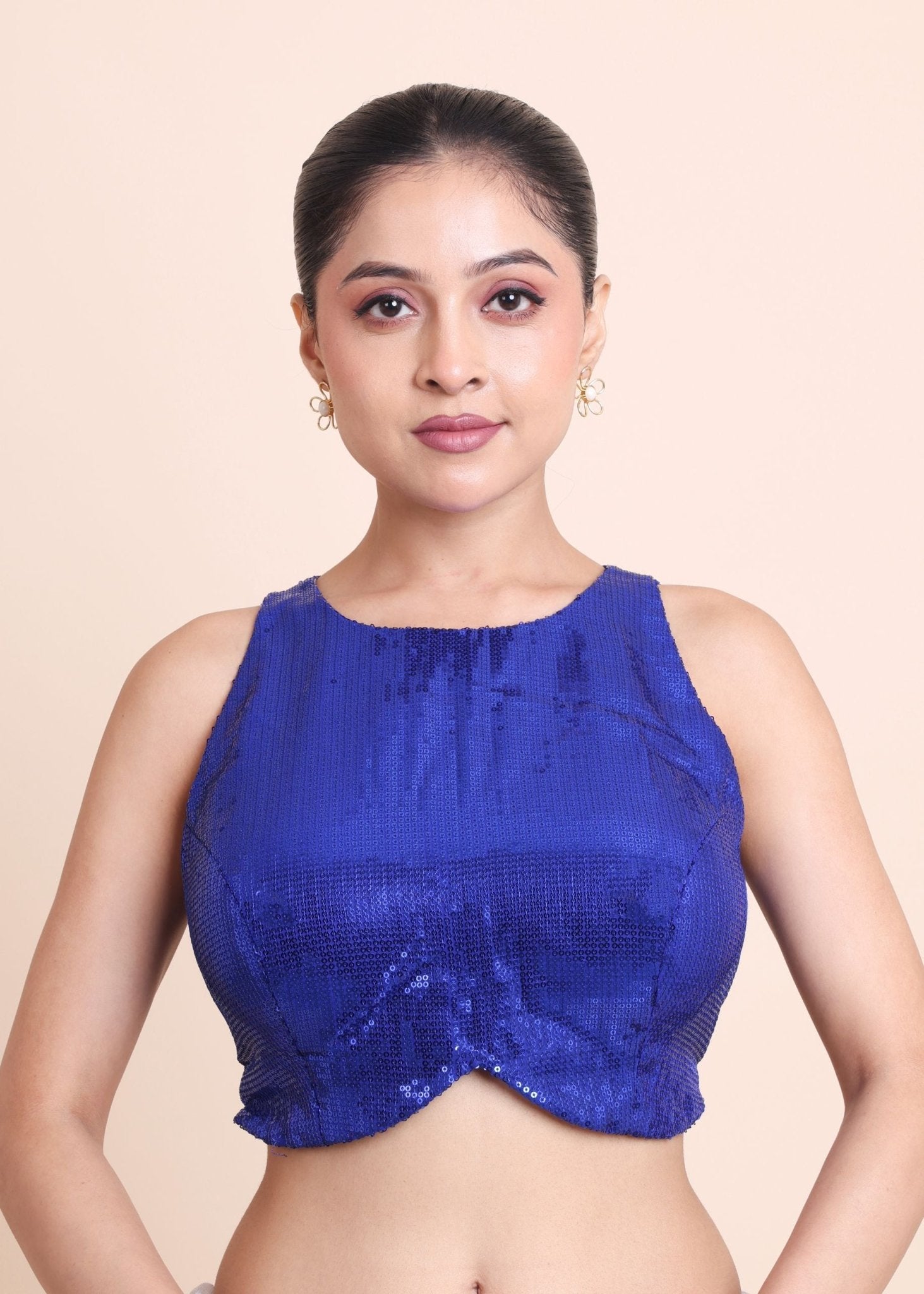 Blue Sequin Sleeveless Blouse - Anvi Couture
