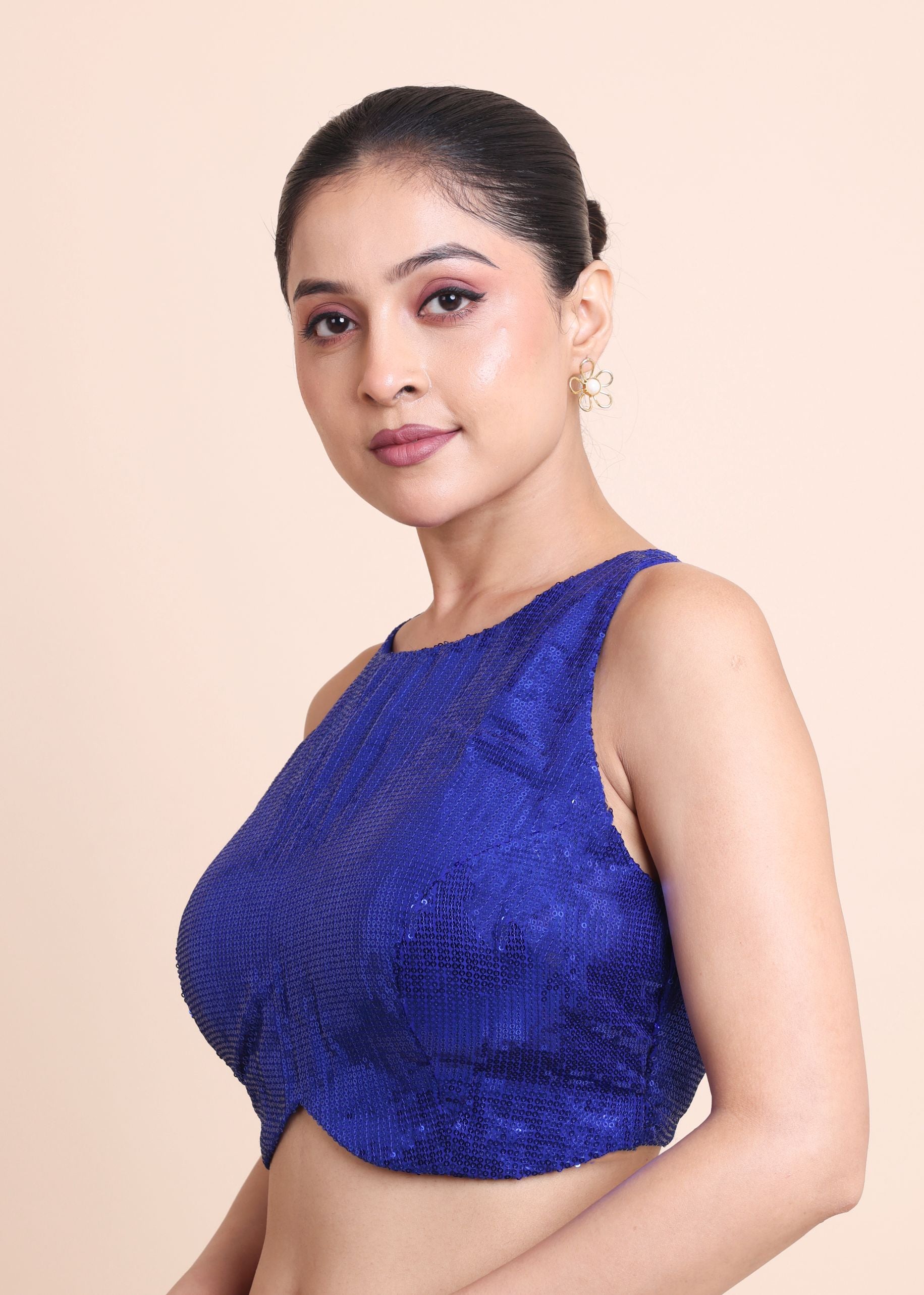 Blue Sequin Sleeveless Blouse side