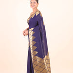 Blue Silk Saree With Golden Woven Border - Anvi Couture
