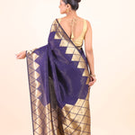 Blue Silk Saree With Golden Woven Border - Anvi Couture