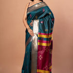 Blue Silk Saree with Golden Border and Pink Pallu - Anvi Couture