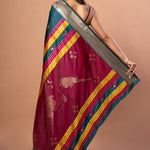 Blue Silk Saree with Golden Border and Pink Pallu - Anvi Couture