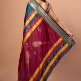 Blue Silk Saree with Golden Border and Pink Pallu - Anvi Couture