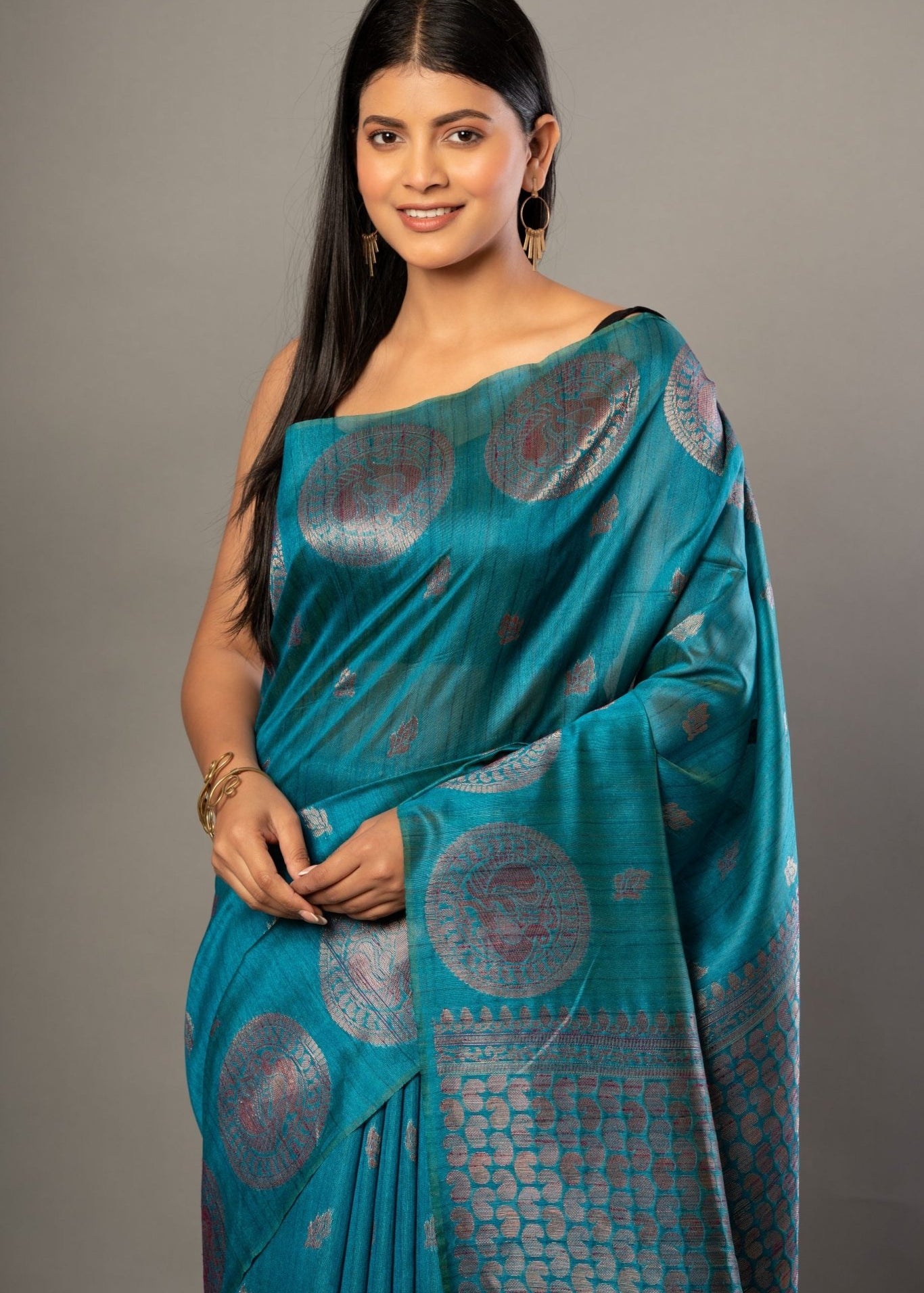 Blue Silk Saree with Silver Zari Border and Pallu - Anvi Couture