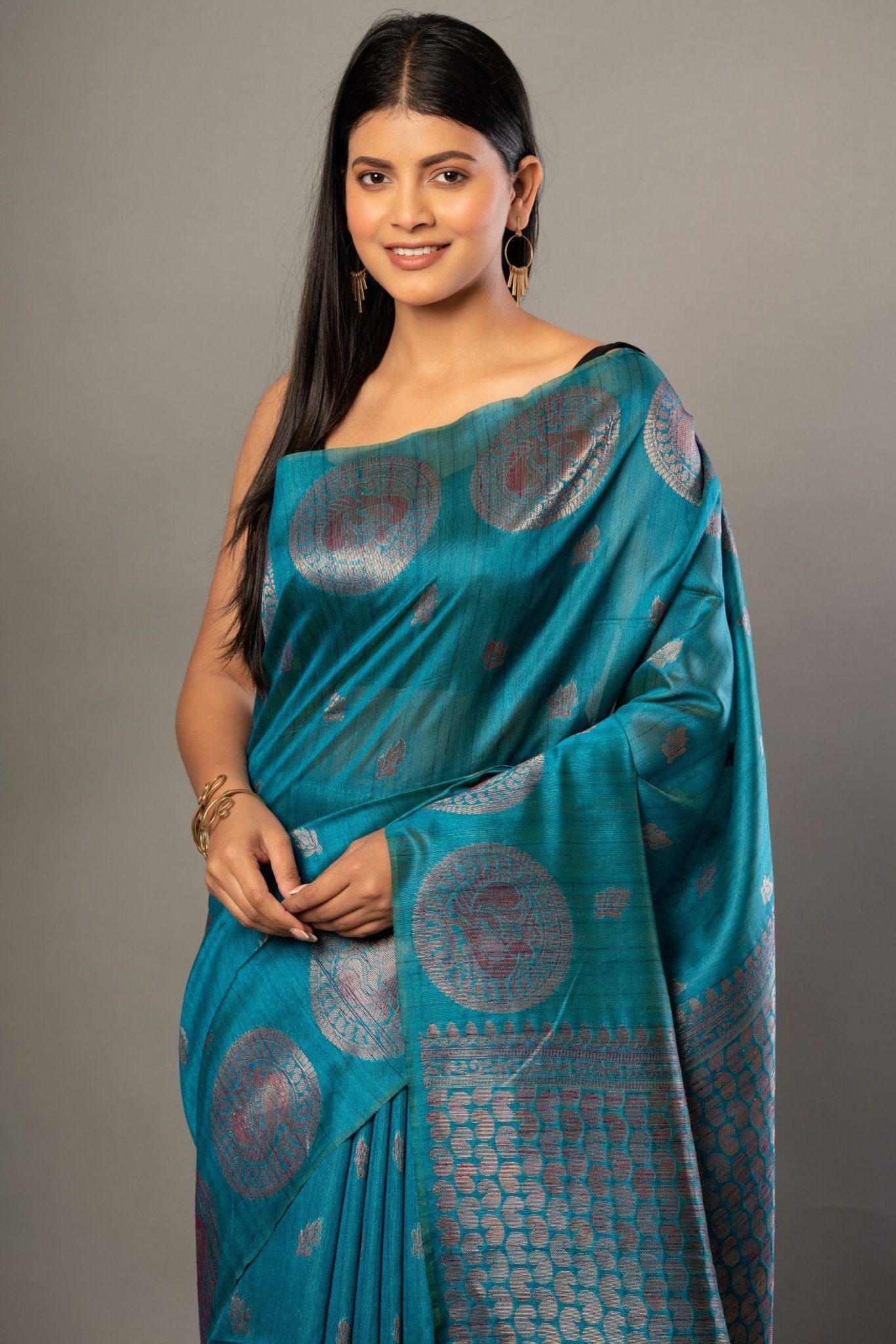 Blue Silk Saree with Silver Zari Border and Pallu - Anvi Couture