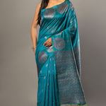 Blue Silk Saree with Silver Zari Border and Pallu - Anvi Couture