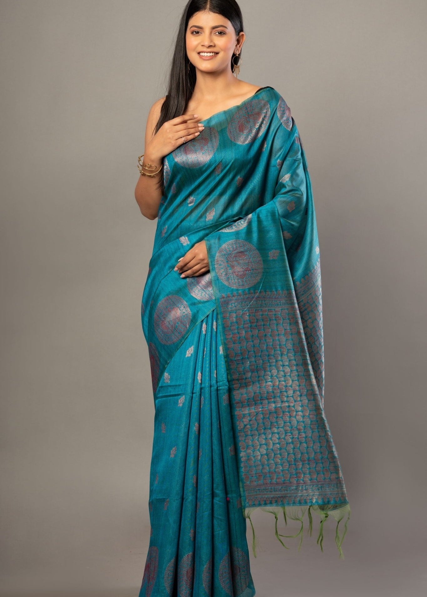 Blue Silk Saree with Silver Zari Border and Pallu - Anvi Couture