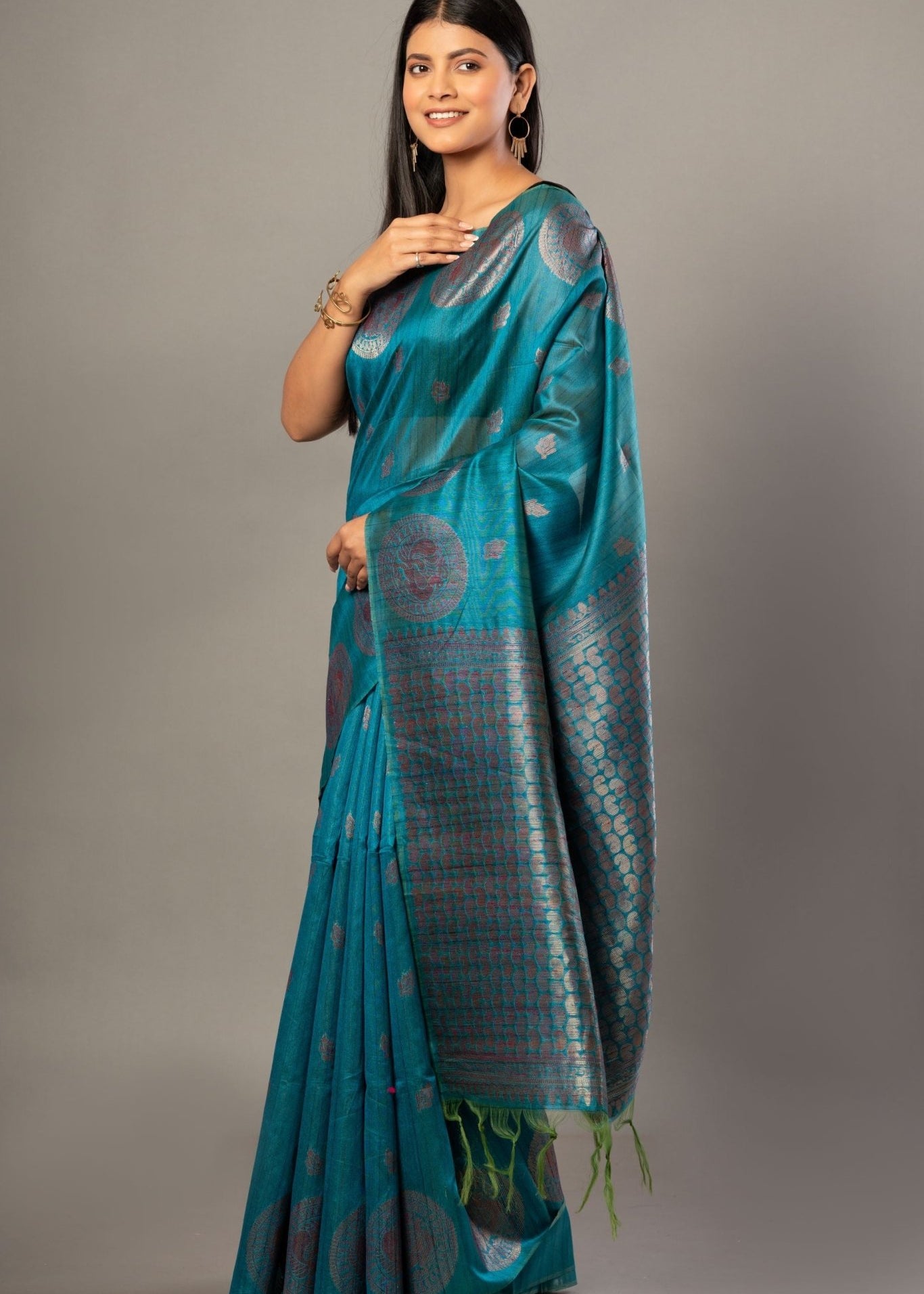 Blue Silk Saree with Silver Zari Border and Pallu - Anvi Couture