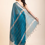 Blue Soft Silk Saree With Golden Border - Anvi Couture