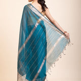 Blue Soft Silk Saree With Golden Border - Anvi Couture