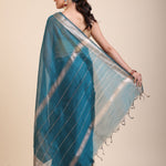 Blue Soft Silk Saree With Golden Border back