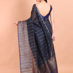 Blue Soft Silk Saree with Mat Gold Border - Anvi Couture