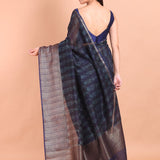 Blue Soft Silk Saree with Mat Gold Border - Anvi Couture